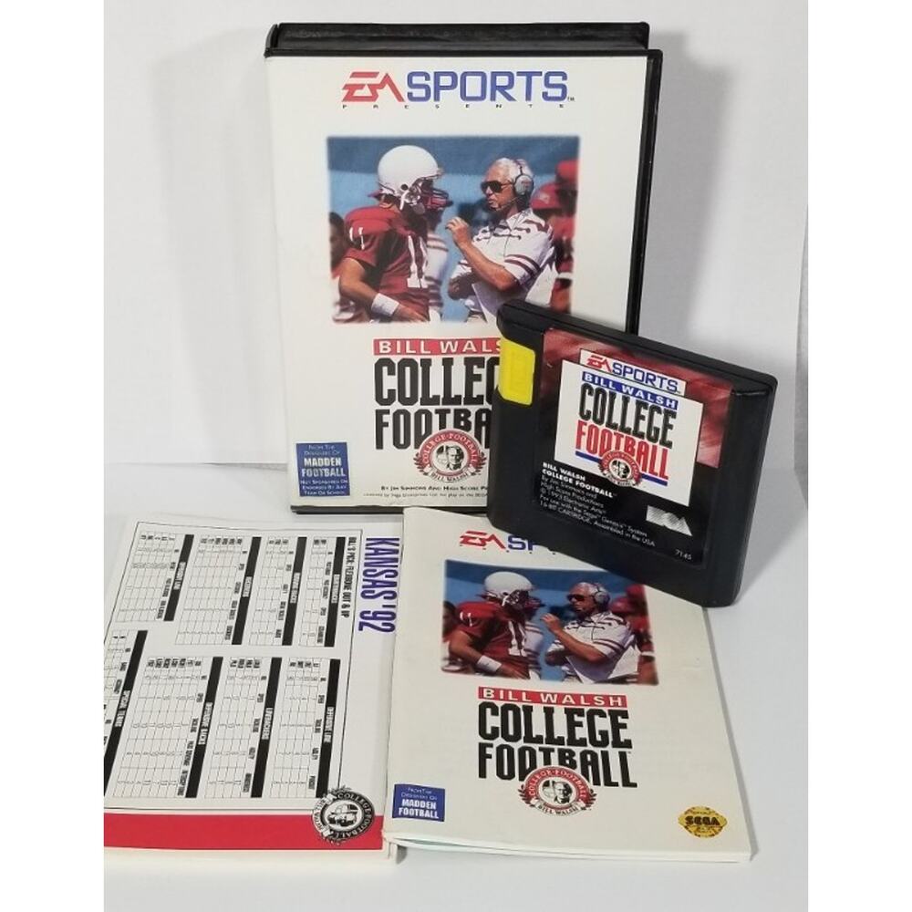Bill Walsh College Football Sega Genesis game 1993 cartridge case manual tested